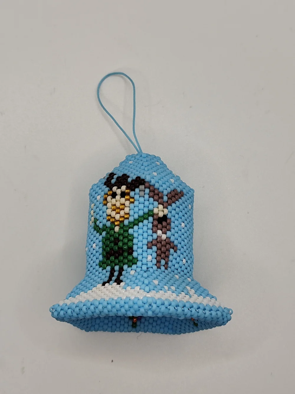 Handmade Beaded Bell Ornament in Light Blue
